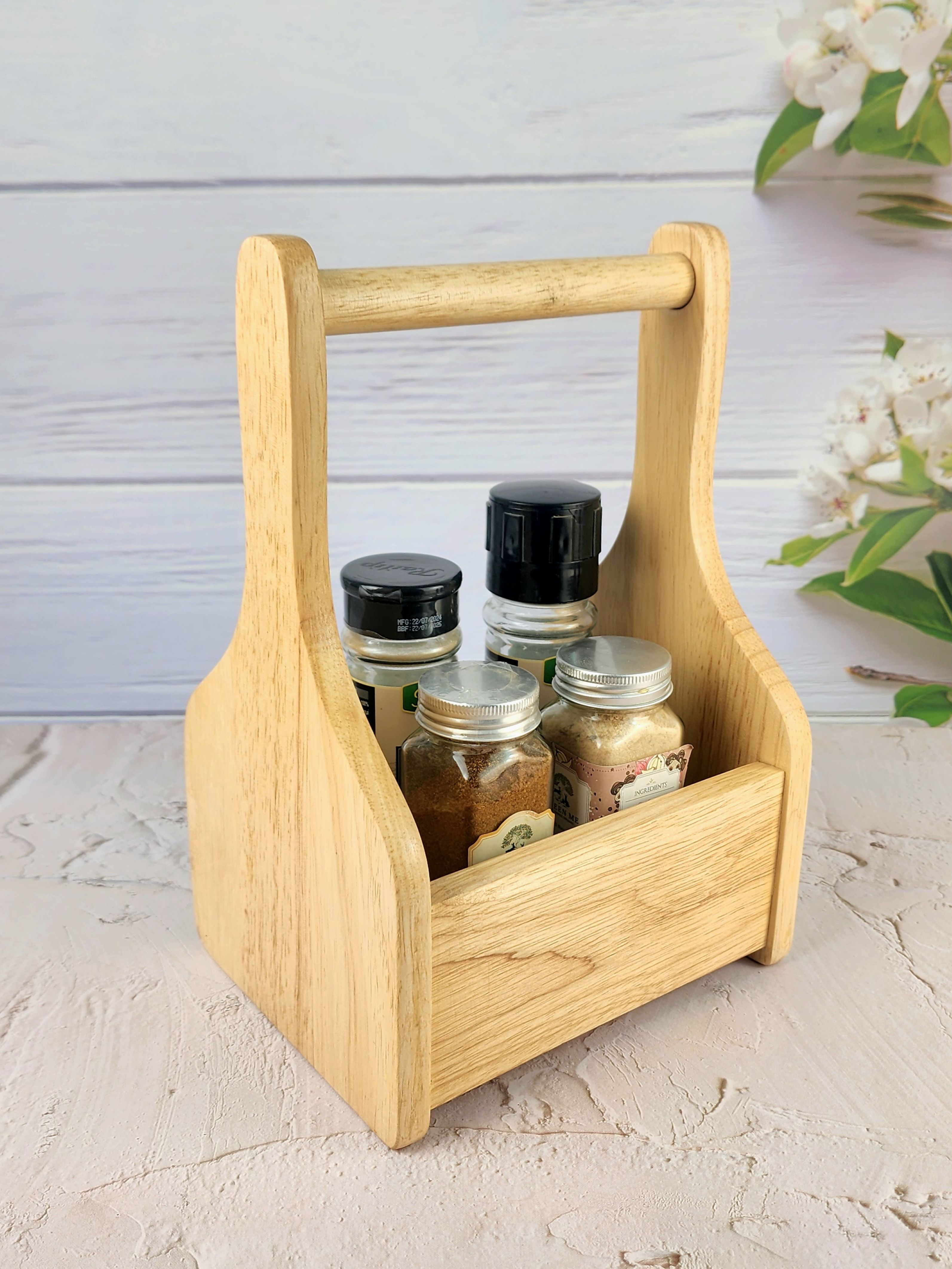 MINIWOOD ตะกร้า ทรงสูง ตระกร้าไม้ ใส่เครื่องปรุง Wooden Basket