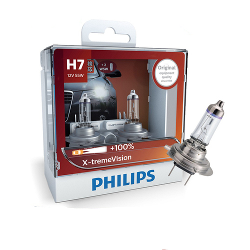 หลอดไฟรถยนต์ Philips H7 X-treme Vision 12V 55W แพ๊คคู่