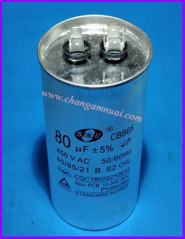 Senju CBB65 คาปาซิสเตอร์ 80uF450V ขั้วเสียบ ตัวอลูมิเนียม เกรดA เกาหลี