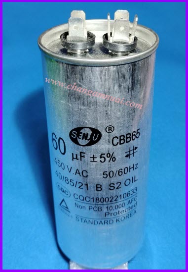 Senju CBB65 คาปาซิสเตอร์ 60uF450V ขั้วเสียบ ตัวอลูมิเนียม เกรดA เกาหลี