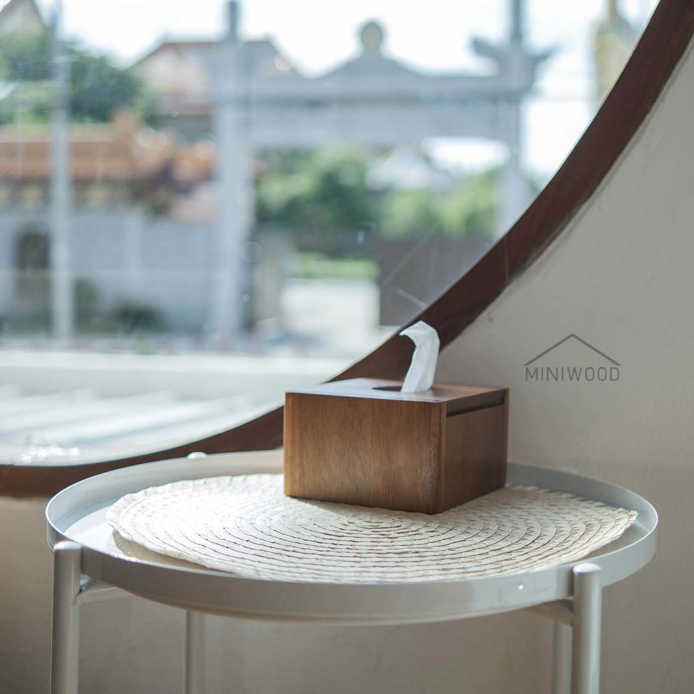 MINIWOOD กล่องกระดาษป๊อปอัพ กล่องใส่ทิชชู่ กล่องทิชชู่ ไม้ยางพารา Tissue Holder