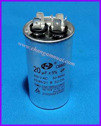Senju CBB65 คาปาซิสเตอร์ 20uF450V ขั้วเสียบ ตัวอลูมิเนียม เกรดA เกาหลี