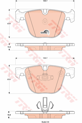 ผ้าเบรค TRW ล้อหลัง BMW Series F (F01 , F02) 730i , 730d , 740i ปี 2008-2012 COTEC (GDB1857)