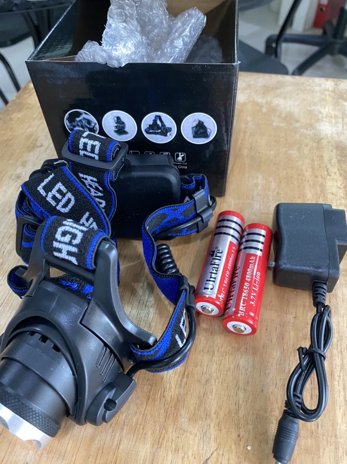 ไฟฉายคาดศรีษะ LED แสงสีขาว ซูมได้ ชาร์จไฟได้ในตัว