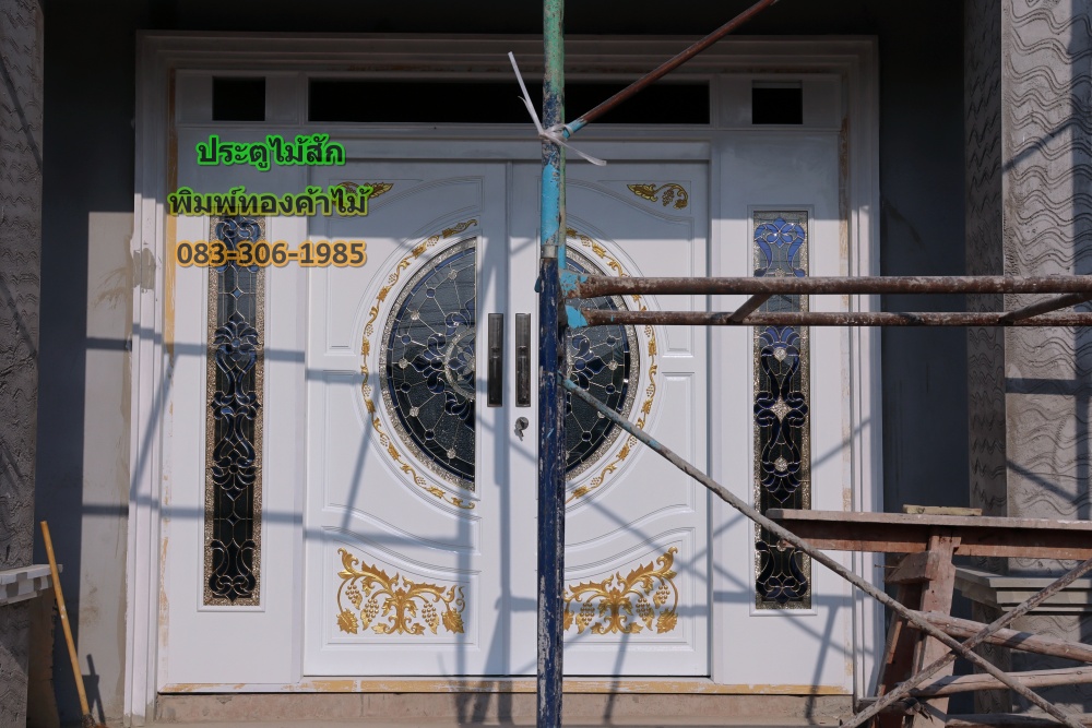 DD-36 ประตูไม้สักกระจกนิรภัย ชุด 7 ชิ้น - บานเลื่อนนอกวงกบ