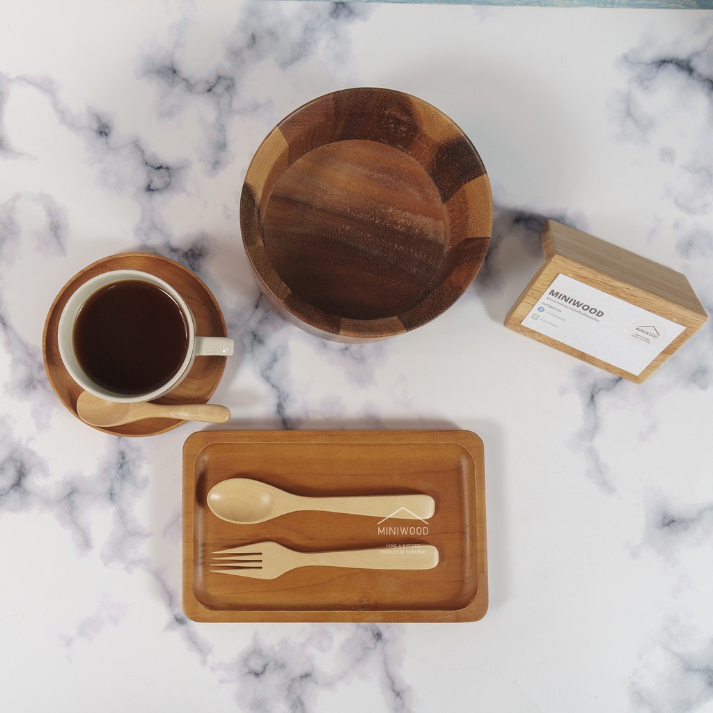 MINIWOOD ช้อนส้อมไม้ ช้อนไม้ Wooden spoon ขนาด 15 เซนติมเตร