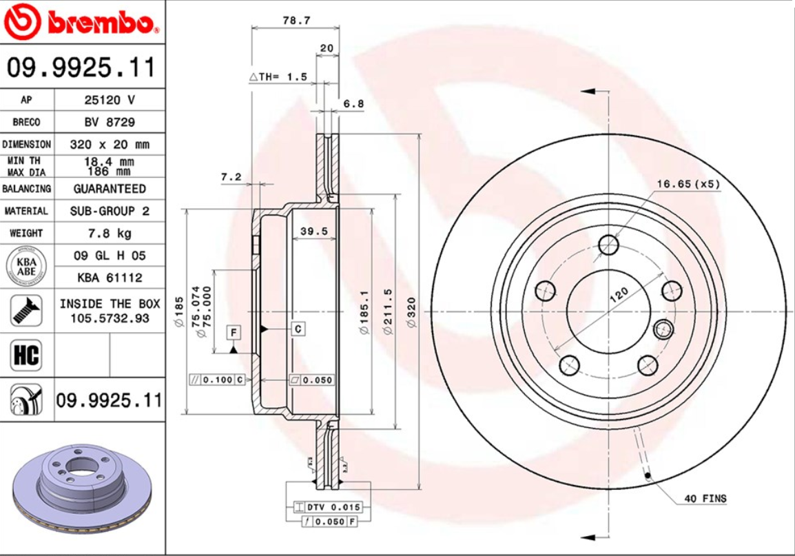 จานเบรค BMW X5 E70, X6 E71 (คู่หลัง) ปี 2007 ขึ้นไป / Brembo