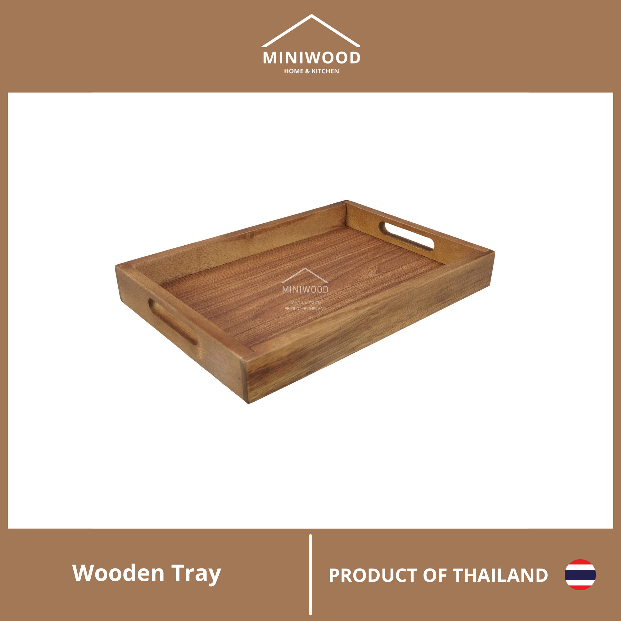 MINIWOOD ถาดเสิร์ฟ สี่เหลี่ยม ถาดไม้ Wooden Tray ผลิตจากไม้จามจุรี