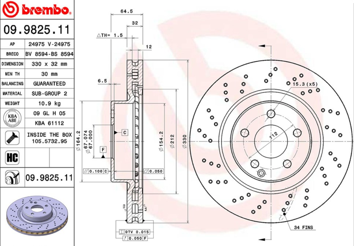 จานเบรค Mercedes-Benz R230 SL280,C219 CLS (คู่หน้า) ปี 2006 ขึ้นไป / Brembo