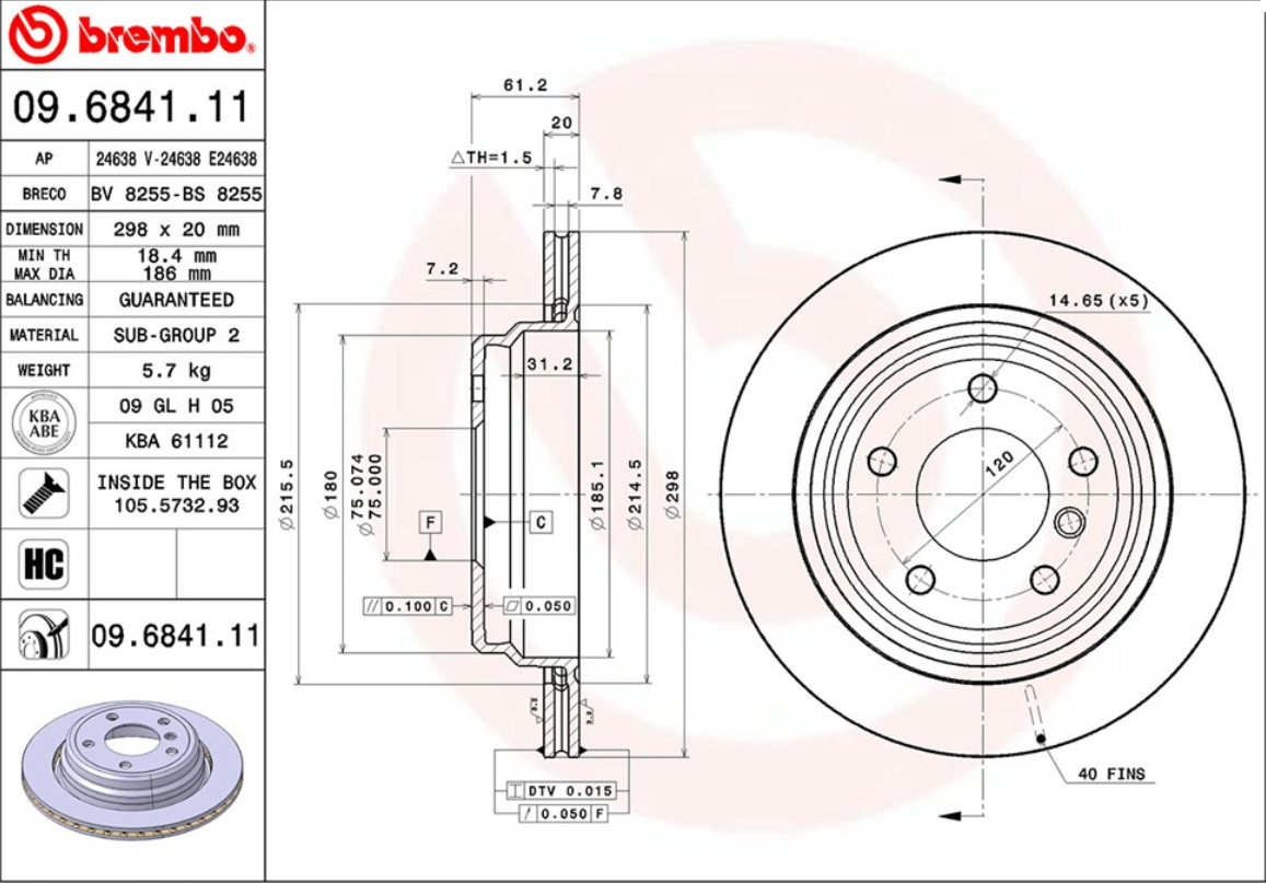จานเบรค BMW E39 520i 525i (คู่หลัง) ปี 1995 - 2003 / Brembo