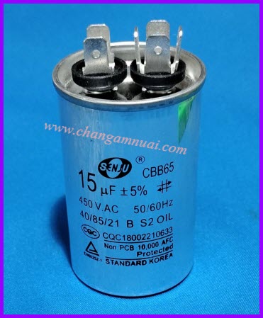 Senju CBB65 คาปาซิสเตอร์ 15uF450V ขั้วเสียบ ตัวอลูมิเนียม เกรดA เกาหลี