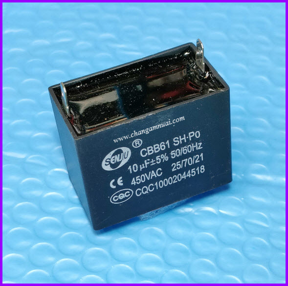 C 10UF450v ยี่ห้อSenju คาปาพัดลม มอเตอร์ แบบขั้วเสียบ
