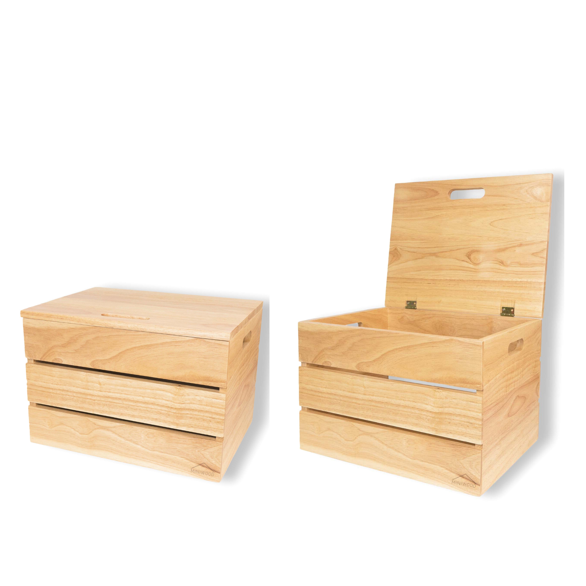 MINIWOOD ลังไม้ กล่องไม้ wooden box ชั้นวางของ DIY ไม้ยางพารา size L 23 X 27 X 35.5 ซม.