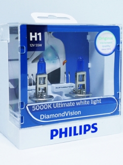 หลอดไฟรถยนต์ Philips H1 Diamond Vision 12V 55W แพ๊คคู่ + T10