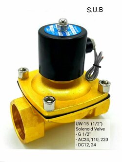 UW-15 Solenoid Valve (1/2") วาล์วไฟฟ้าทองเหลือง AC24V, AC110, AC220, DC12, DC24V | UW-15 Brass Solenoid Valve