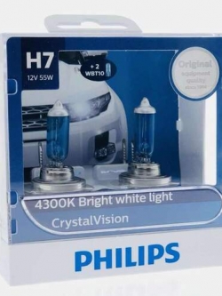 หลอดไฟรถยนต์ Philips H7&W5W Crystal 12V แพ๊คคู่ + W5W