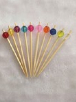 ไม้จิ้มหัวลูกปัดกลมใสคละสี